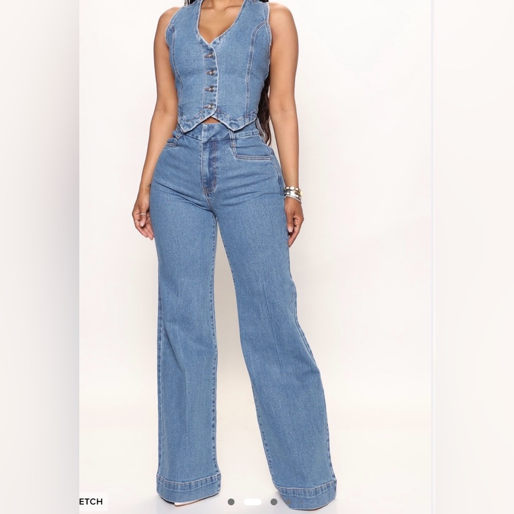 Fashion Nova Denim Blue Wide Leg Jeans/Denim Top